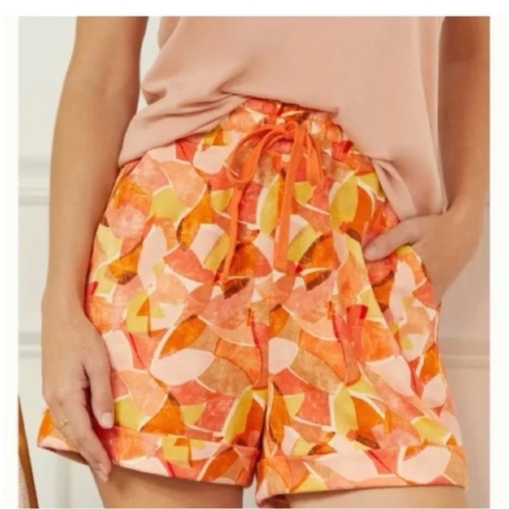 Anthropologie Daily Practice Pattern Orange Lounge Shorts Small